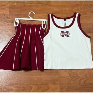LULU MAC Maroon and White Tank Top and Striped Skirt Set Size Large NEW